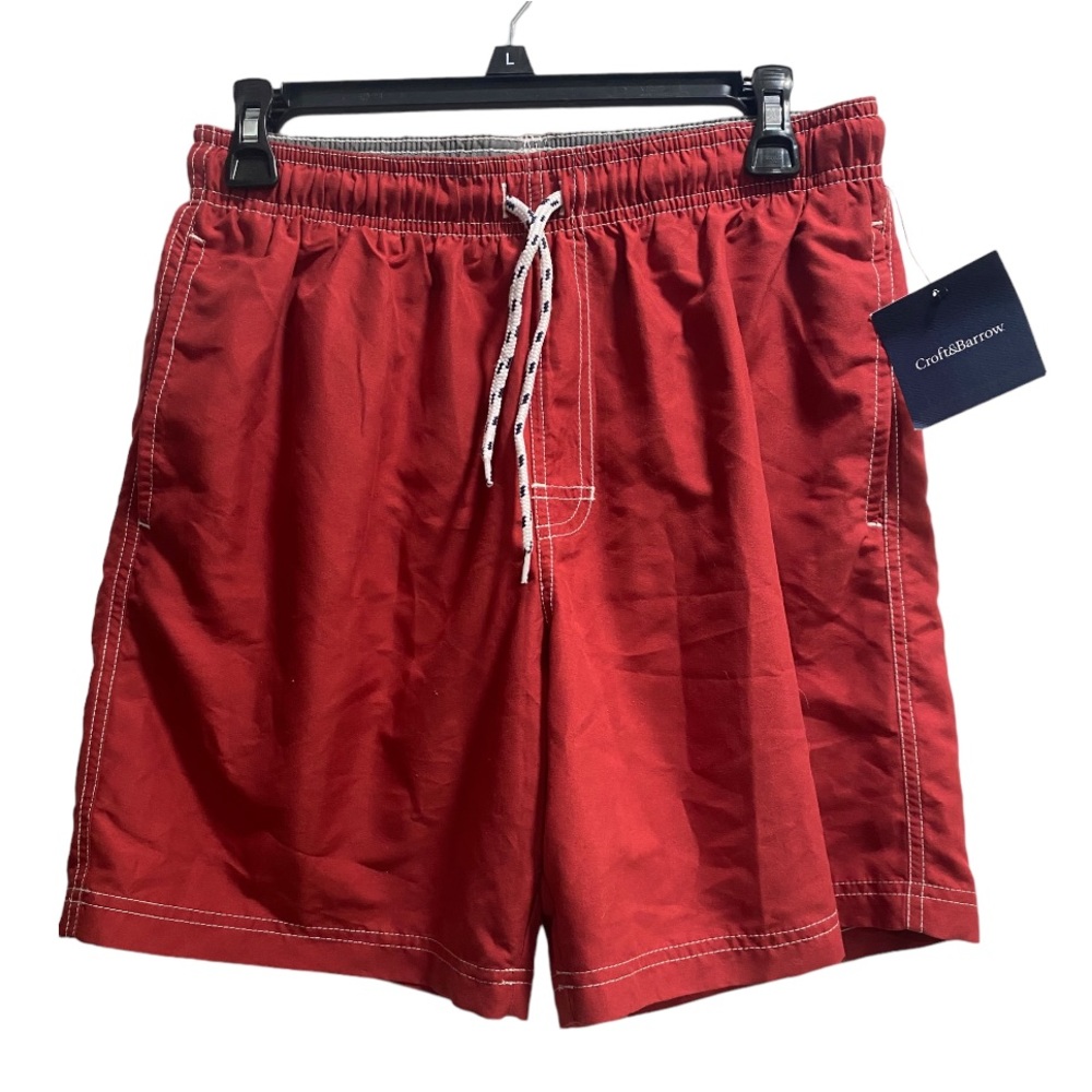 Men’s Croft & Barrow Red Drawstring Swim Shorts, size Small‎ NWT